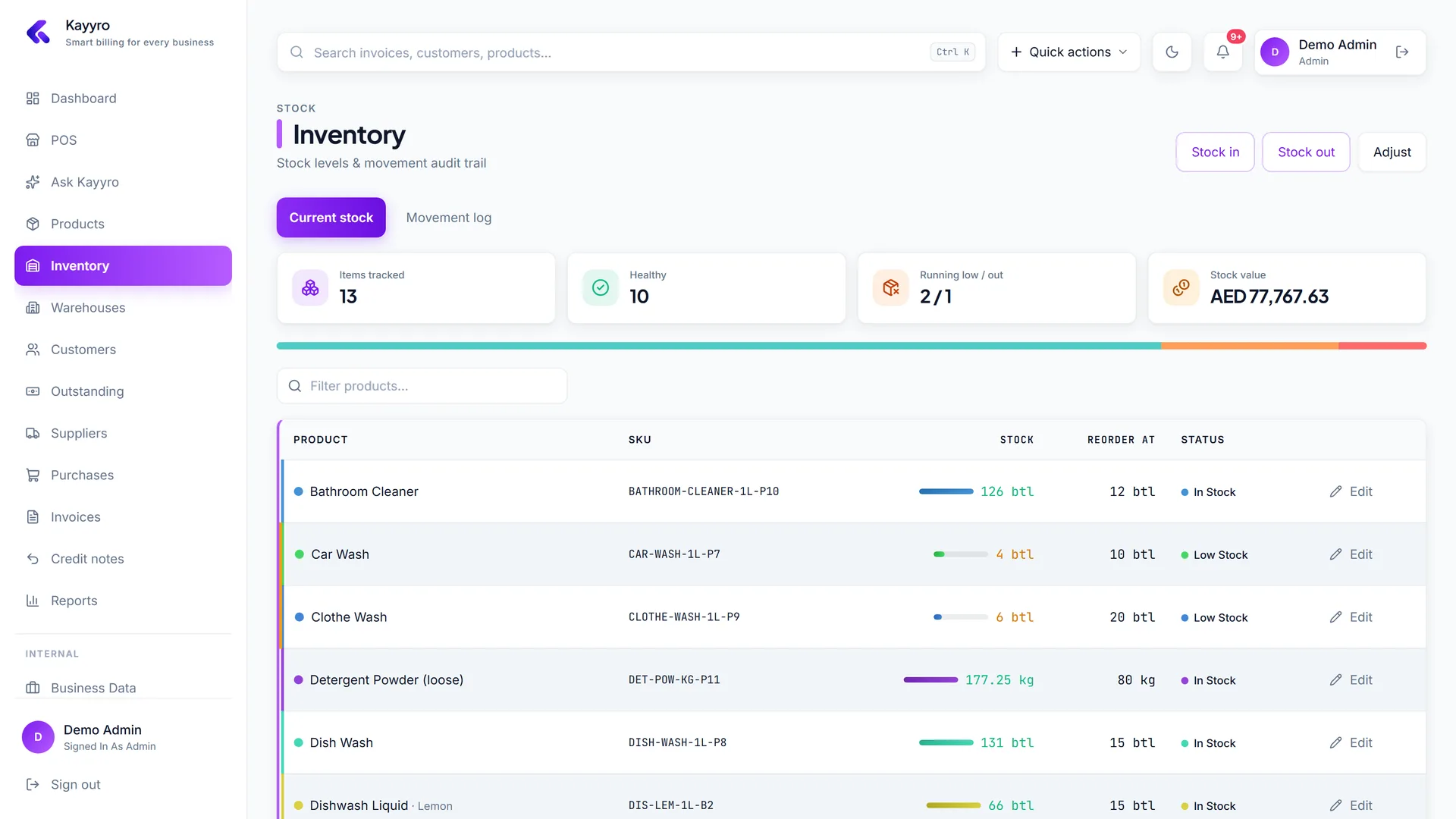 Inventory that moves itself - Kayyro screenshot